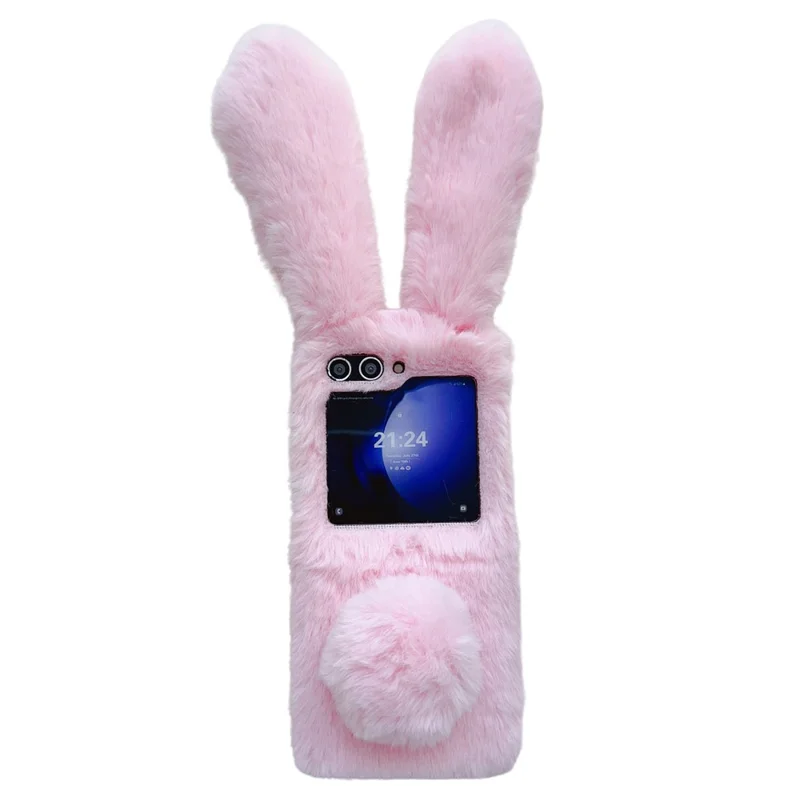 For Samsung Galaxy Z Flip5 5G Cell Phone Case Furry Cute 3D Bunny Ears Soft TPU Protective Shell - Pink