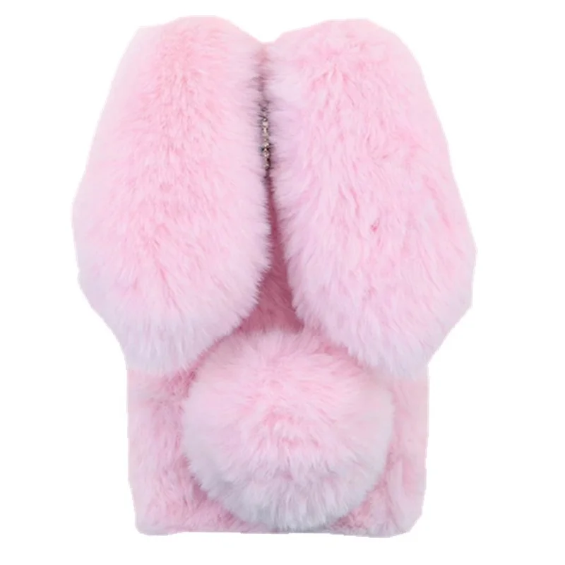 For Samsung Galaxy Z Flip5 5G Cell Phone Case Furry Cute 3D Bunny Ears Soft TPU Protective Shell - Pink