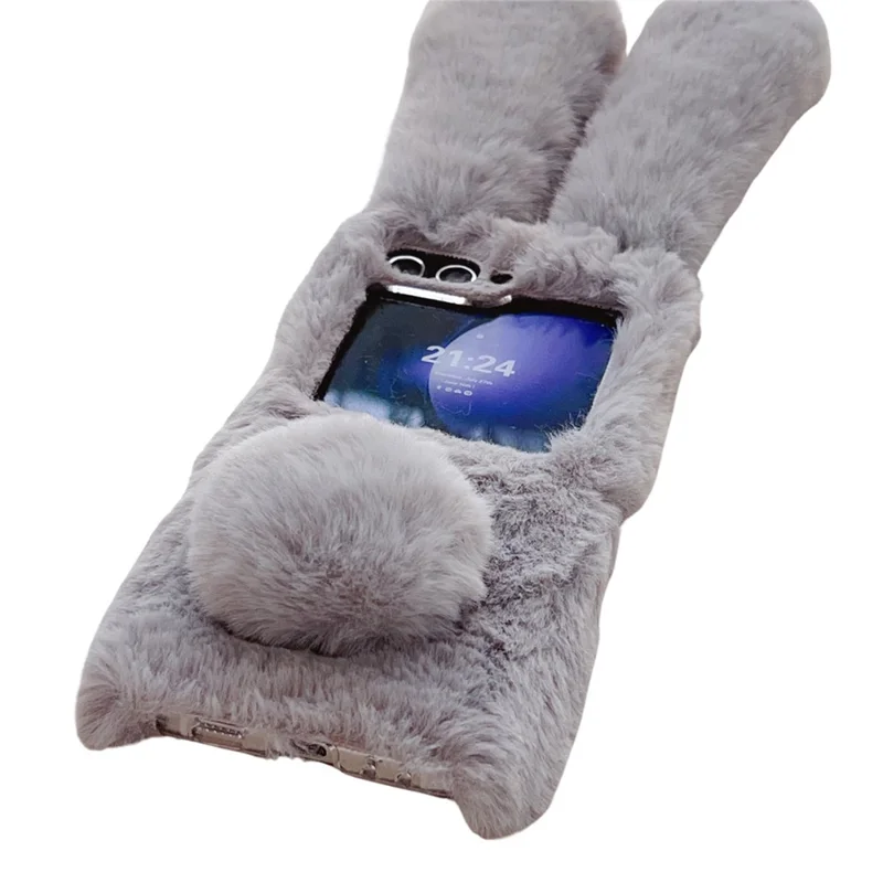 For Samsung Galaxy Z Flip5 5G Cell Phone Case Furry Cute 3D Bunny Ears Soft TPU Protective Shell - Pink