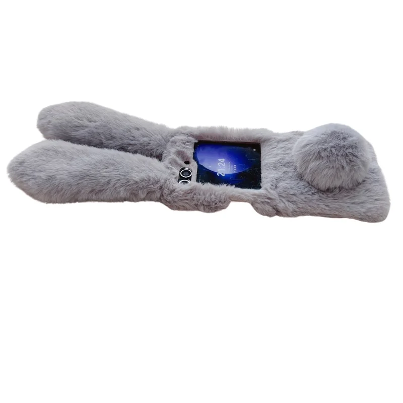 For Samsung Galaxy Z Flip5 5G Cell Phone Case Furry Cute 3D Bunny Ears Soft TPU Protective Shell - Pink
