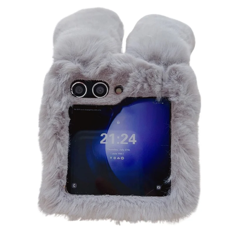 For Samsung Galaxy Z Flip5 5G Cell Phone Case Furry Cute 3D Bunny Ears Soft TPU Protective Shell - Pink