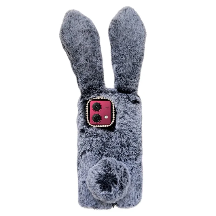 For Motorola Moto G84 5G Case Soft TPU Furry Hairball Fuzzy Phone Cover with Rhinestone Decor - Dark Grey