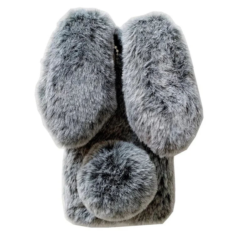 For Motorola Moto G84 5G Case Soft TPU Furry Hairball Fuzzy Phone Cover with Rhinestone Decor - Dark Grey
