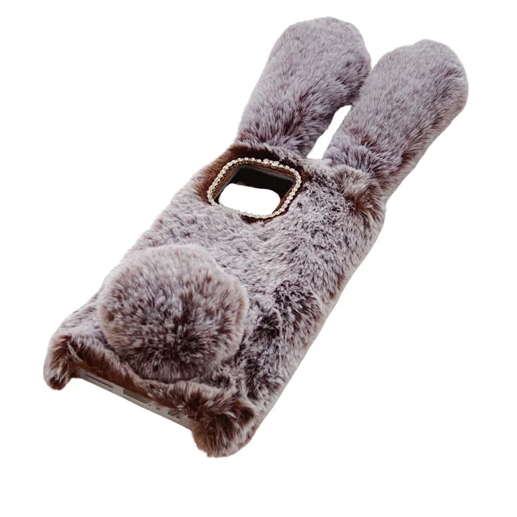 For Motorola Moto G84 5G Case Soft TPU Furry Hairball Fuzzy Phone Cover with Rhinestone Decor - Dark Grey