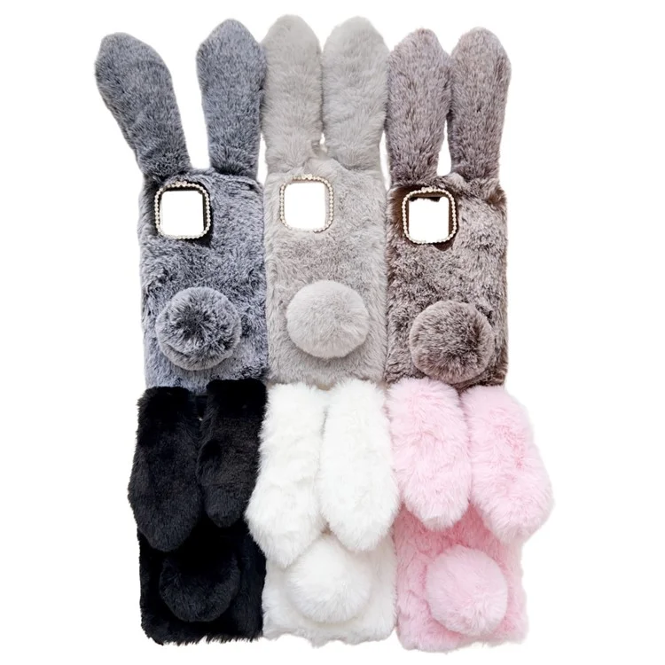 For Motorola Moto G84 5G Case Soft TPU Furry Hairball Fuzzy Phone Cover with Rhinestone Decor - Dark Grey