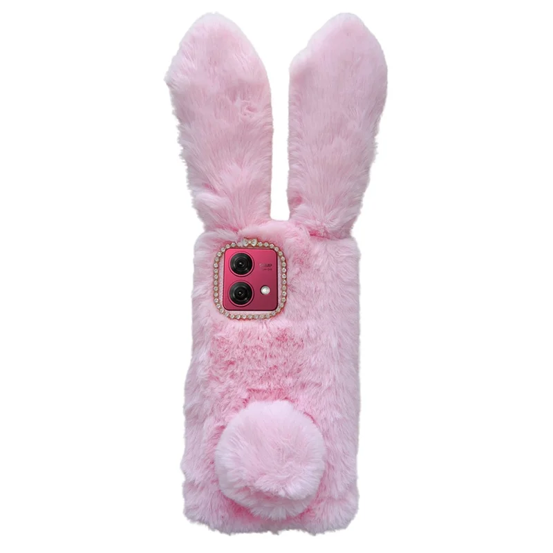 For Motorola Moto G84 5G Case Soft TPU Furry Hairball Fuzzy Phone Cover with Rhinestone Decor - Pink