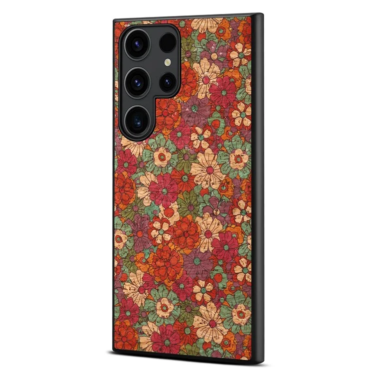 Étui pour téléphone Samsung Galaxy S24 Ultra - Série florale - Cuir+PC+TPU - Été / Rouge
