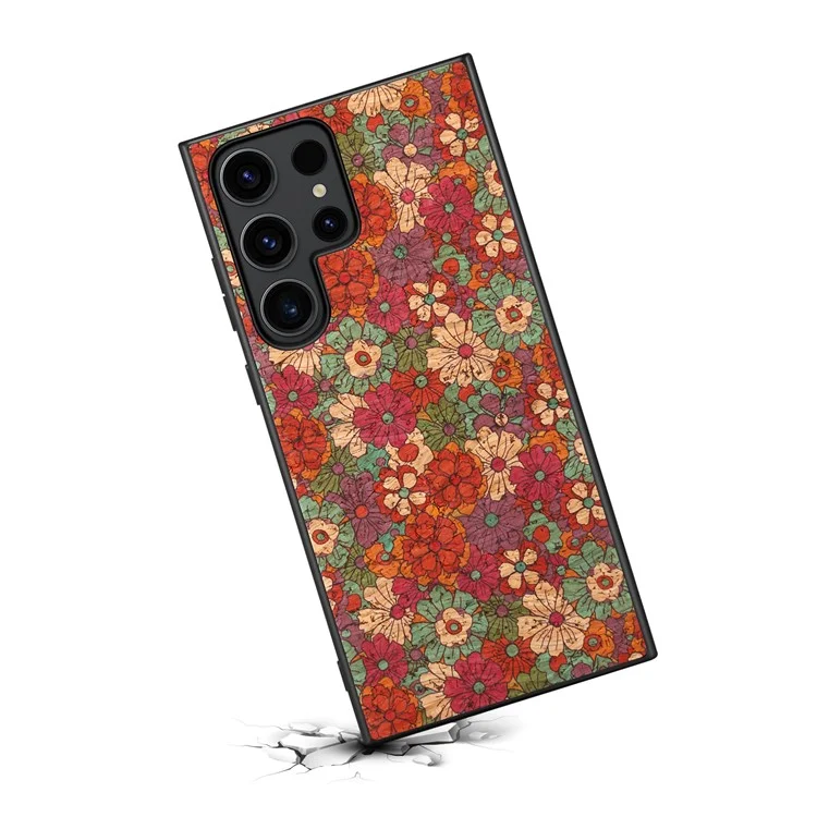 Étui pour téléphone Samsung Galaxy S24 Ultra - Série florale - Cuir+PC+TPU - Été / Rouge