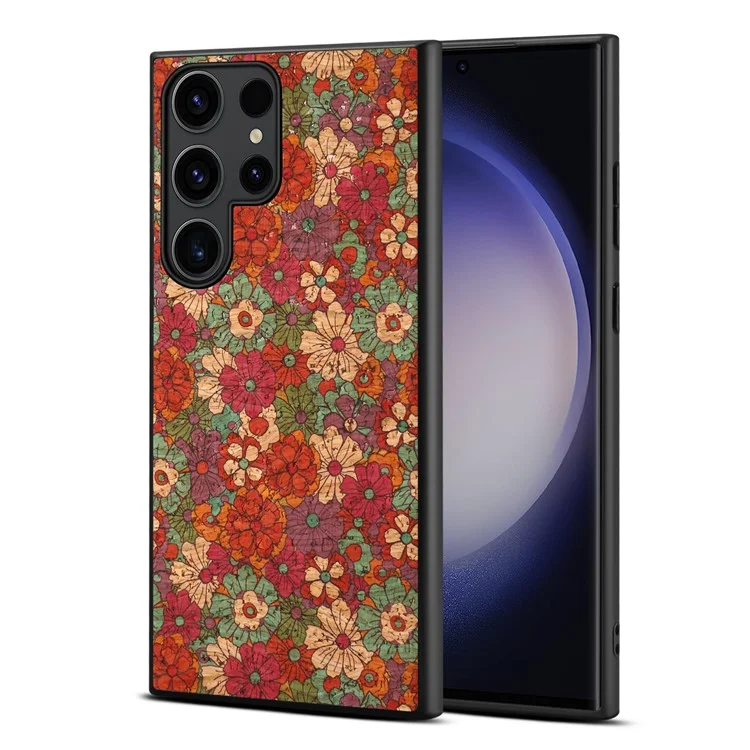 Étui pour téléphone Samsung Galaxy S24 Ultra - Série florale - Cuir+PC+TPU - Été / Rouge