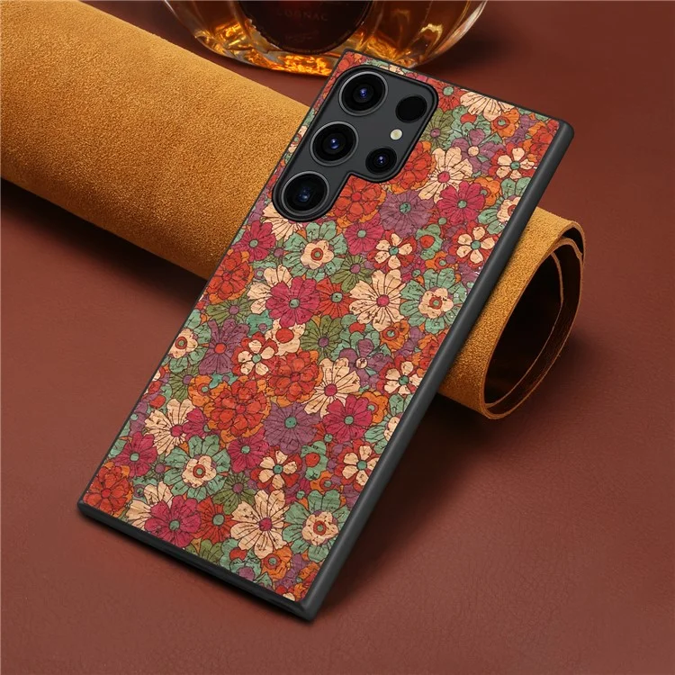 Étui pour téléphone Samsung Galaxy S24 Ultra - Série florale - Cuir+PC+TPU - Été / Rouge