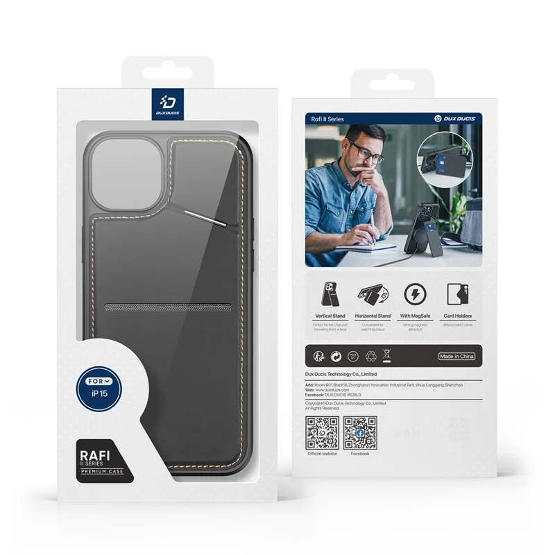 DUX DUCIS Rafi II Series для iPhone 15 Чехол с подставкой совместимый с MagSafe Чехол для телефона - Черный