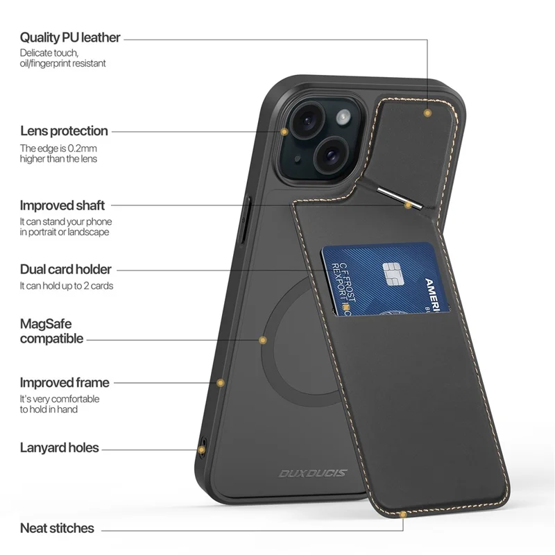 DUX DUCIS Rafi II Series для iPhone 15 Чехол с подставкой совместимый с MagSafe Чехол для телефона - Черный