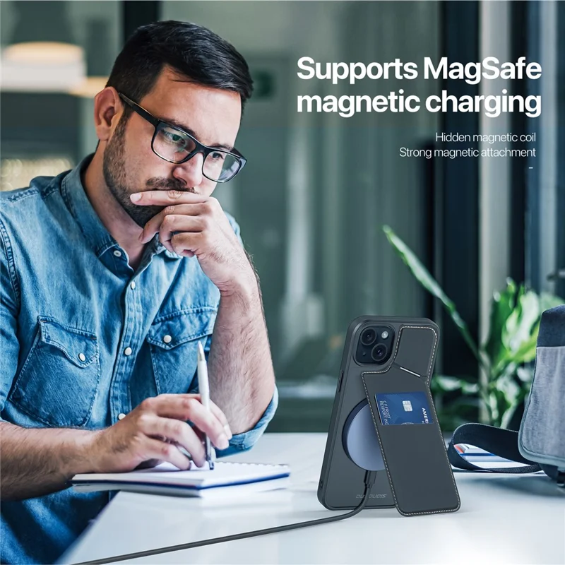 DUX DUCIS Rafi II Series для iPhone 15 Чехол с подставкой совместимый с MagSafe Чехол для телефона - Черный