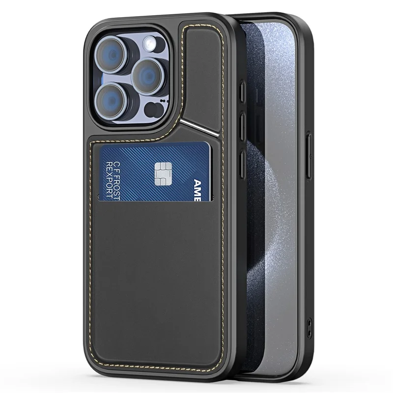 DUX DUCIS Rafi II Series for iPhone 15 Pro Max Magnetic Case Card Holder Kickstand Cover - Black