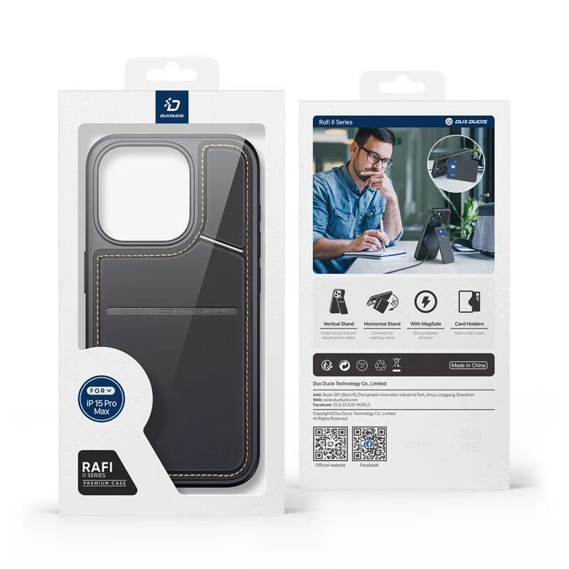 DUX DUCIS Rafi II Series for iPhone 15 Pro Max Magnetic Case Card Holder Kickstand Cover - Black