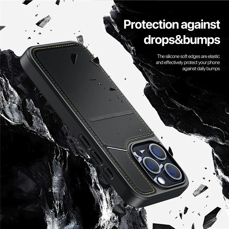 DUX DUCIS Rafi II Series for iPhone 15 Pro Max Magnetic Case Card Holder Kickstand Cover - Black