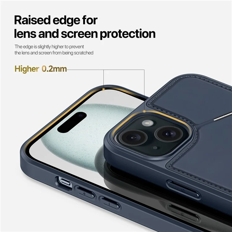 DUX DUCIS Rafi II Series for iPhone 15 Plus Kickstand Case Magnetic Phone Cover Card Holder - Blue