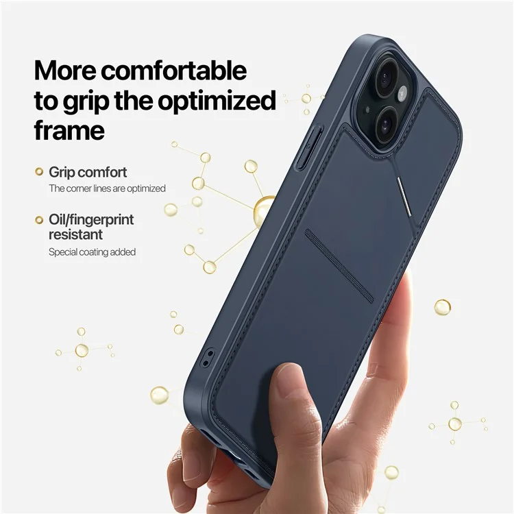 DUX DUCIS Rafi II Series for iPhone 15 Plus Kickstand Case Magnetic Phone Cover Card Holder - Blue