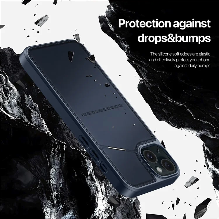DUX DUCIS Rafi II Series for iPhone 15 Plus Kickstand Case Magnetic Phone Cover Card Holder - Blue