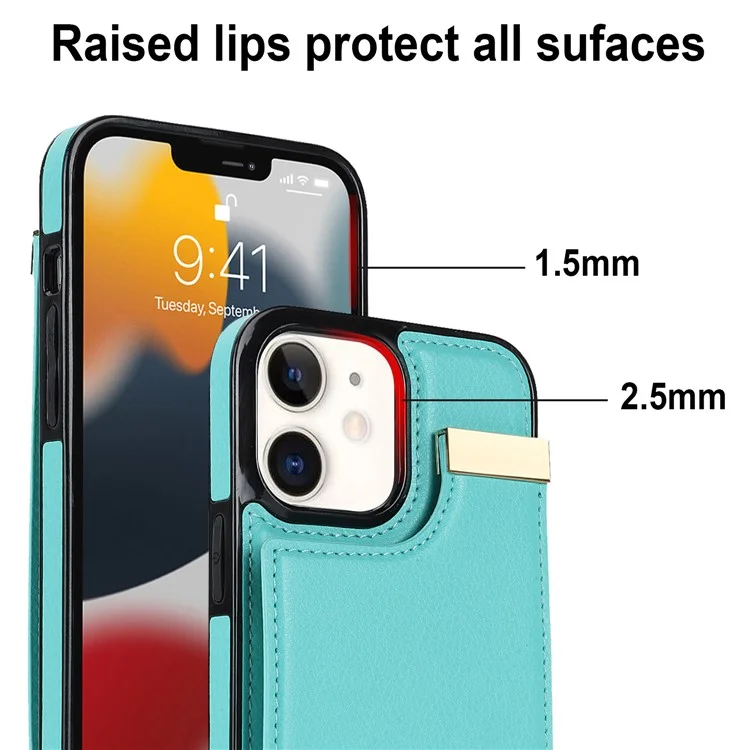 Für iPhone 12 / 12 Pro Handy-Hülle TPU+PU-Leder+Metallgehäuse - Minze-Grün
