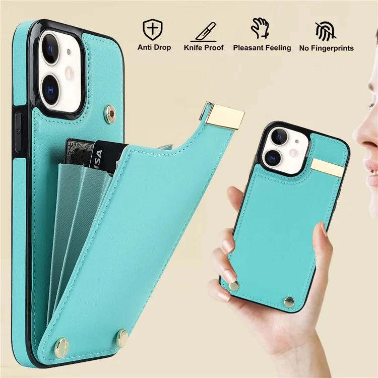 Für iPhone 12 / 12 Pro Handy-Hülle TPU+PU-Leder+Metallgehäuse - Minze-Grün