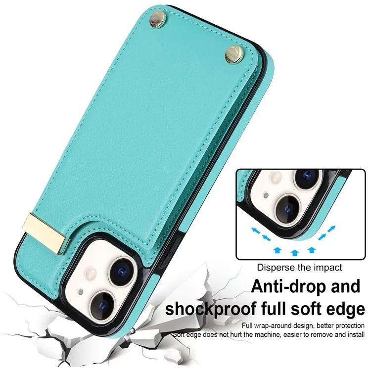 Für iPhone 12 / 12 Pro Handy-Hülle TPU+PU-Leder+Metallgehäuse - Minze-Grün