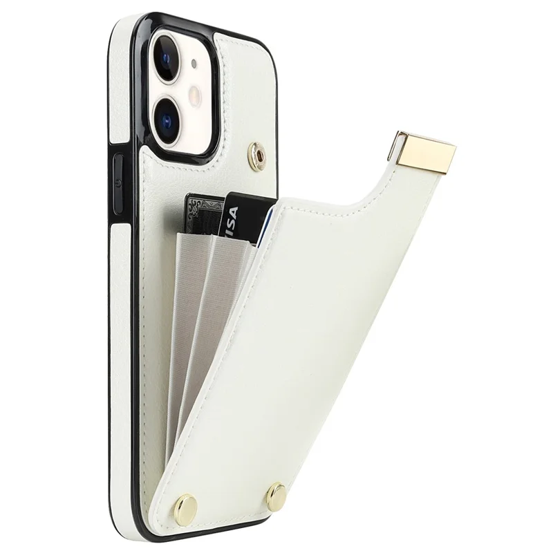 For iPhone 12/12 Pro Cell Phone Case TPU+PU Leather+Metal Hardware Shell - White