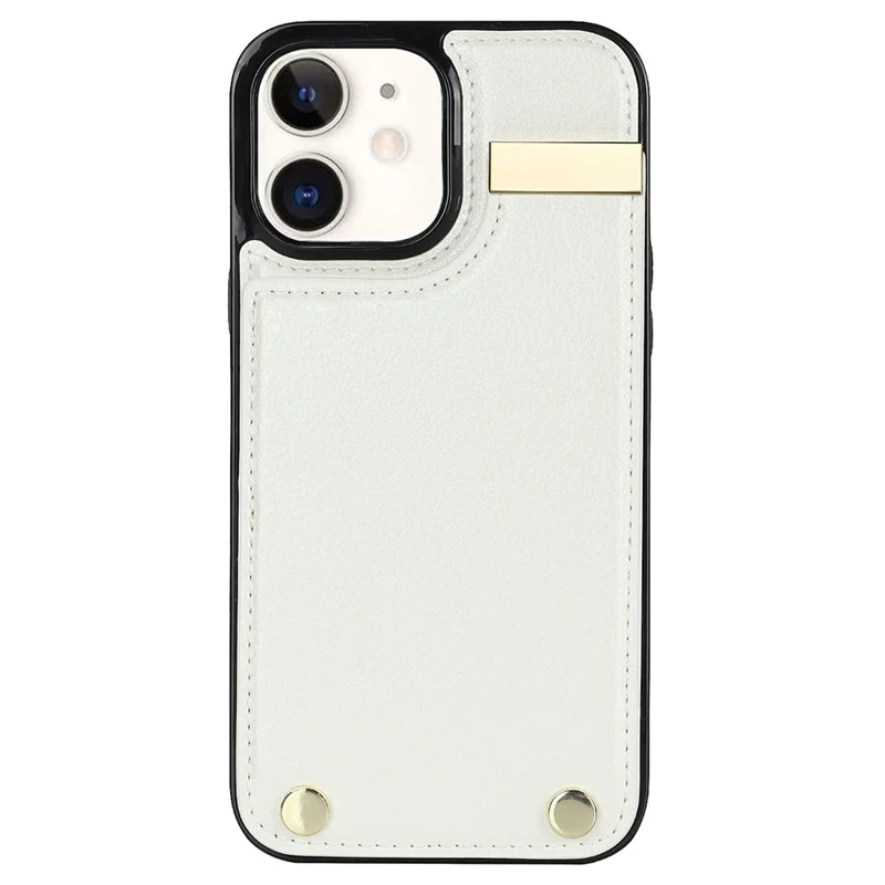 For iPhone 12/12 Pro Cell Phone Case TPU+PU Leather+Metal Hardware Shell - White