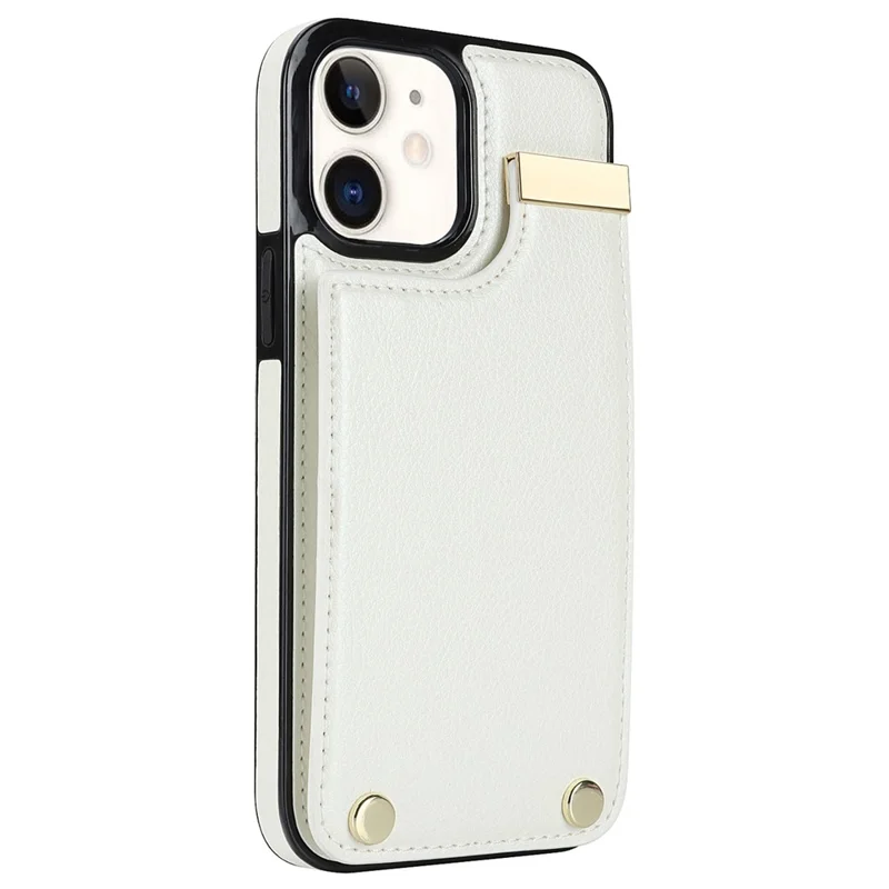 For iPhone 12/12 Pro Cell Phone Case TPU+PU Leather+Metal Hardware Shell - White