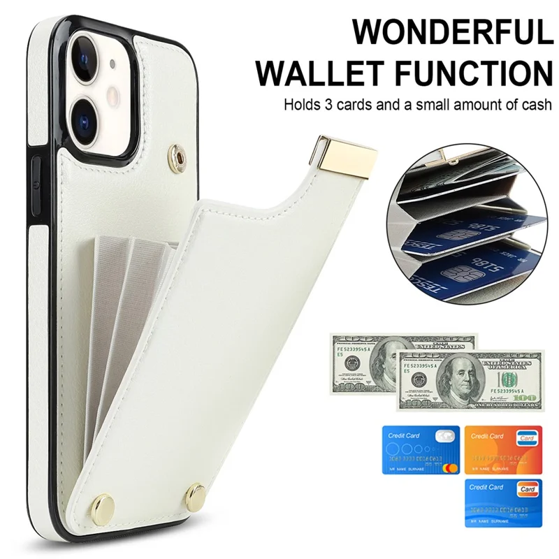 For iPhone 12/12 Pro Cell Phone Case TPU+PU Leather+Metal Hardware Shell - White
