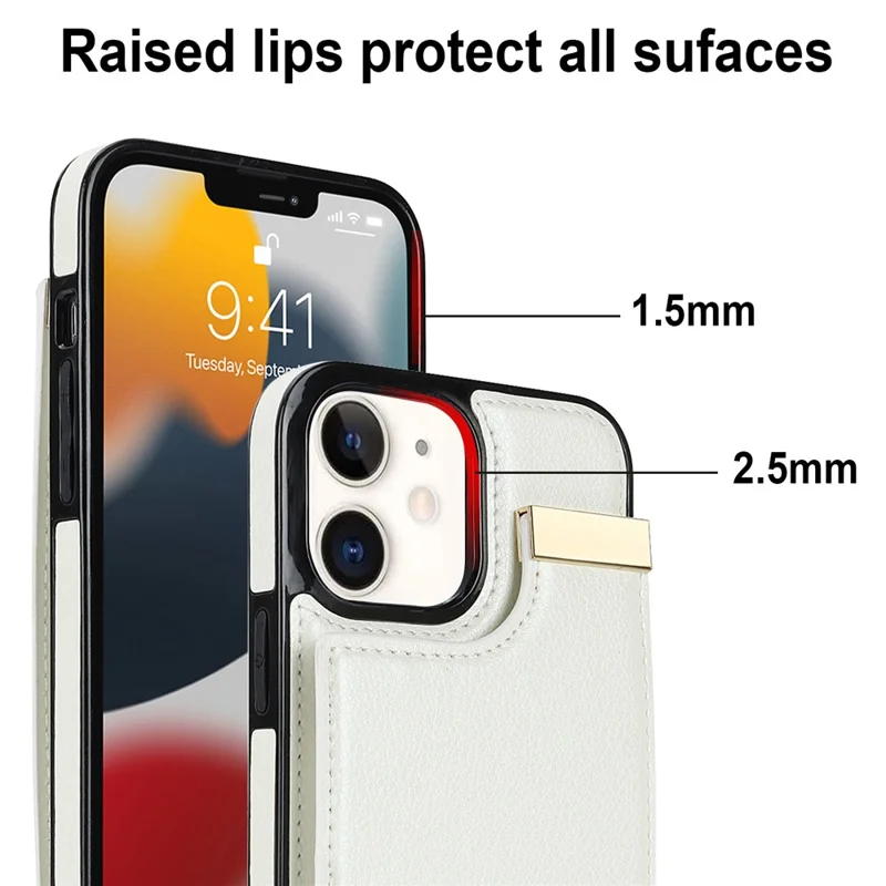 For iPhone 12/12 Pro Cell Phone Case TPU+PU Leather+Metal Hardware Shell - White