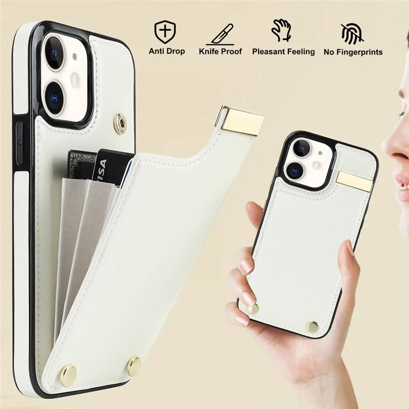 For iPhone 12/12 Pro Cell Phone Case TPU+PU Leather+Metal Hardware Shell - White