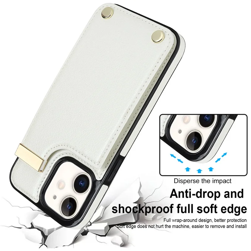 For iPhone 12/12 Pro Cell Phone Case TPU+PU Leather+Metal Hardware Shell - White
