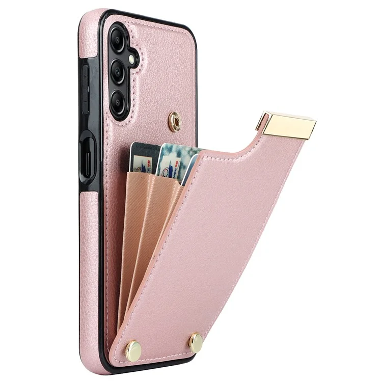 Étui Samsung Galaxy S24 en TPU + cuir PU + matériel en métal avec porte-cartes - Or rose