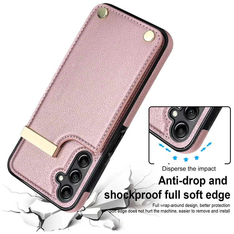 Étui Samsung Galaxy S24 en TPU + cuir PU + matériel en métal avec porte-cartes - Or rose