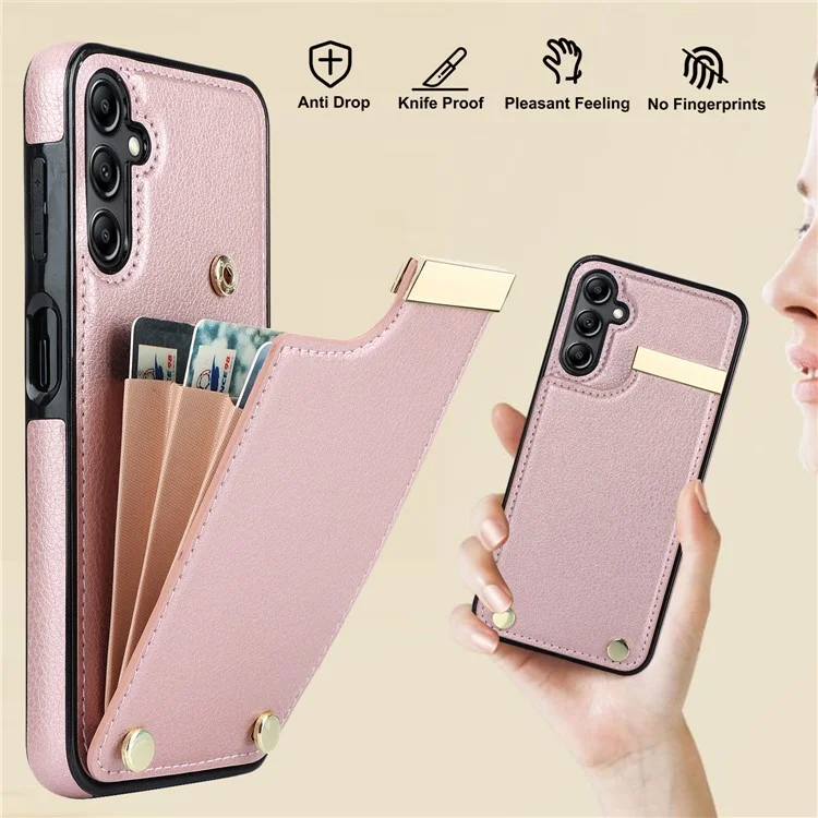 Étui Samsung Galaxy S24 en TPU + cuir PU + matériel en métal avec porte-cartes - Or rose
