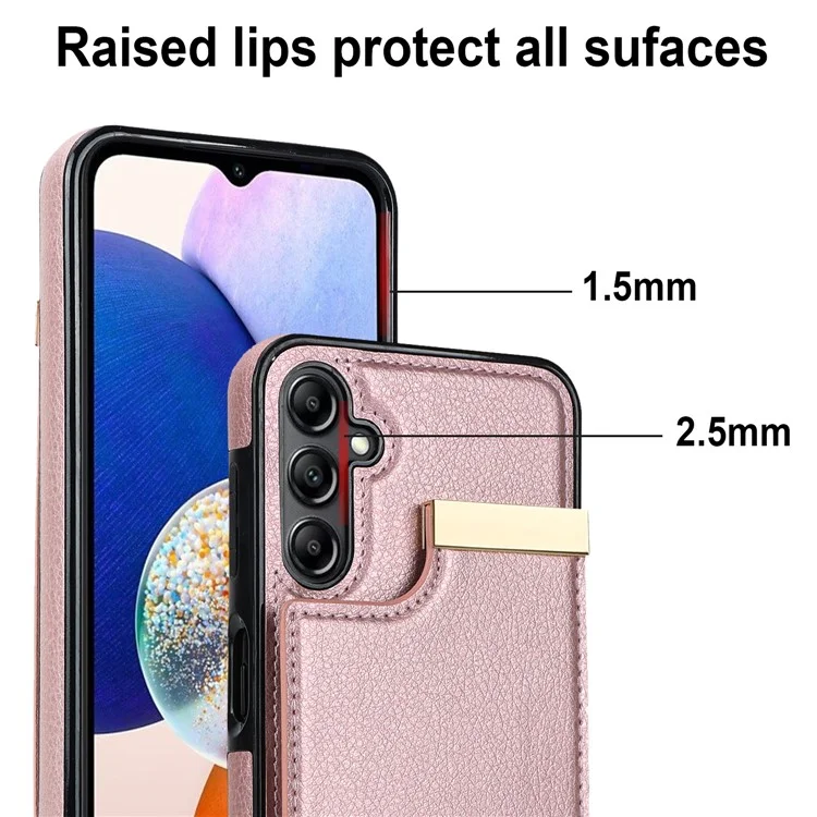 Étui Samsung Galaxy S24 en TPU + cuir PU + matériel en métal avec porte-cartes - Or rose
