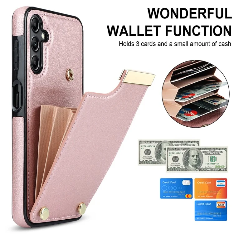Étui Samsung Galaxy S24 en TPU + cuir PU + matériel en métal avec porte-cartes - Or rose