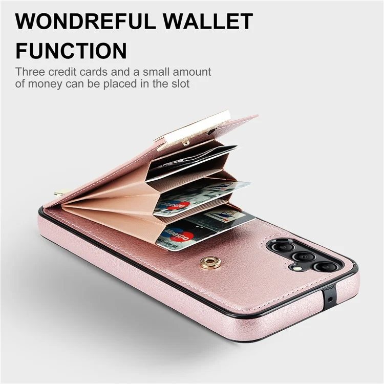 Étui Samsung Galaxy S24 en TPU + cuir PU + matériel en métal avec porte-cartes - Or rose
