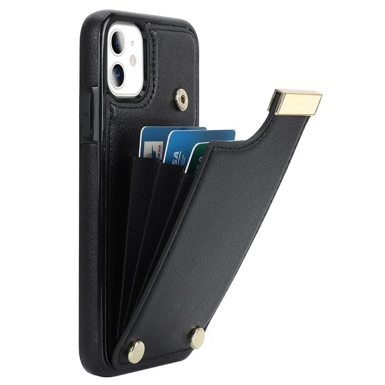 Coque pour iPhone 11 en TPU + Cuir PU Décor Métal Antichoc Étui de téléphone avec porte-cartes - Noir