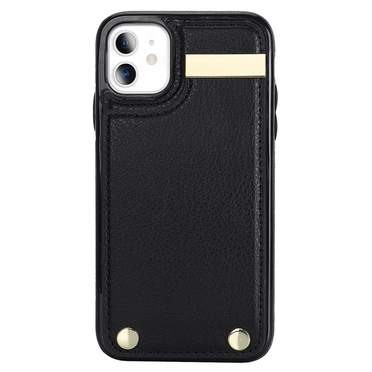Coque pour iPhone 11 en TPU + Cuir PU Décor Métal Antichoc Étui de téléphone avec porte-cartes - Noir