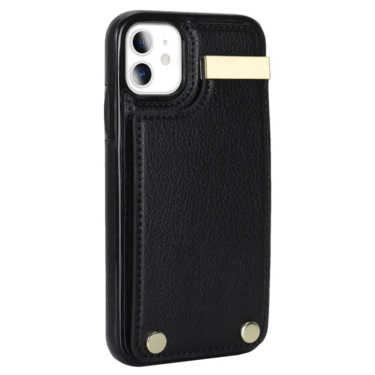 Coque pour iPhone 11 en TPU + Cuir PU Décor Métal Antichoc Étui de téléphone avec porte-cartes - Noir