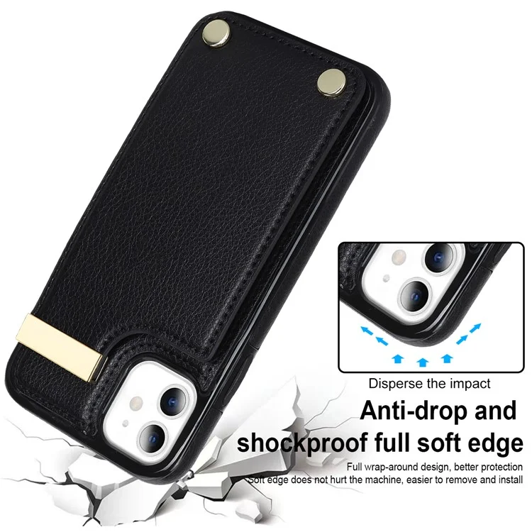 Coque pour iPhone 11 en TPU + Cuir PU Décor Métal Antichoc Étui de téléphone avec porte-cartes - Noir