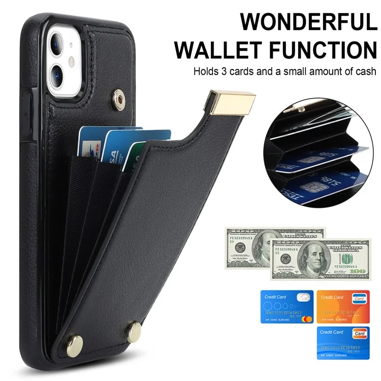 Coque pour iPhone 11 en TPU + Cuir PU Décor Métal Antichoc Étui de téléphone avec porte-cartes - Noir