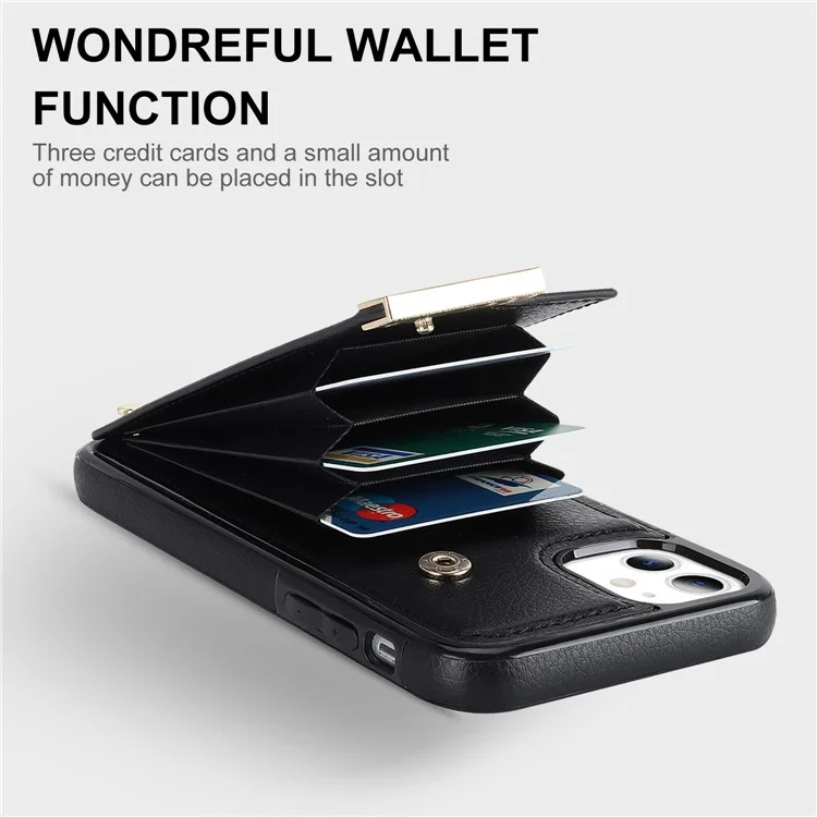 Coque pour iPhone 11 en TPU + Cuir PU Décor Métal Antichoc Étui de téléphone avec porte-cartes - Noir