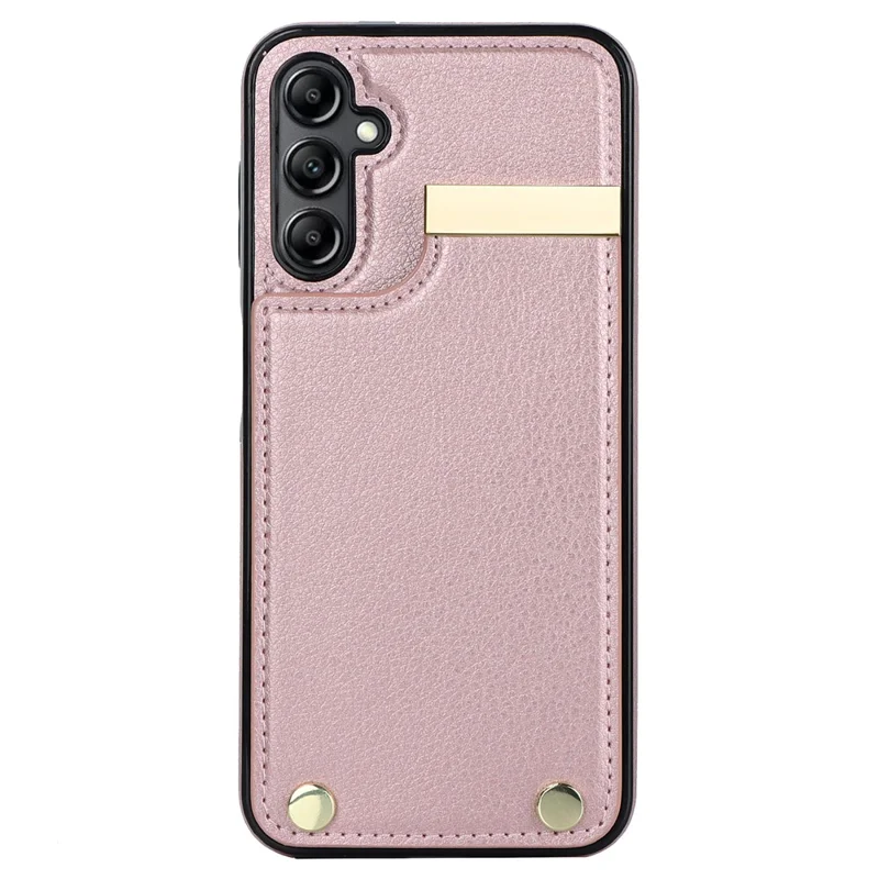 For Samsung Galaxy S24+ Cover Metal Decor TPU+PU Leather Card Holder Anti-drop Cell Phone Case - Rose Gold