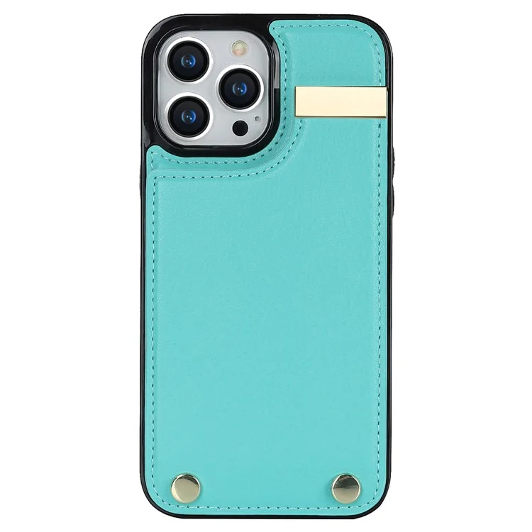 Für iPhone 15 Pro Max Case TPU+PU Leder+Metall Hardware Handyhülle mit Kartenfach - Mintgrün