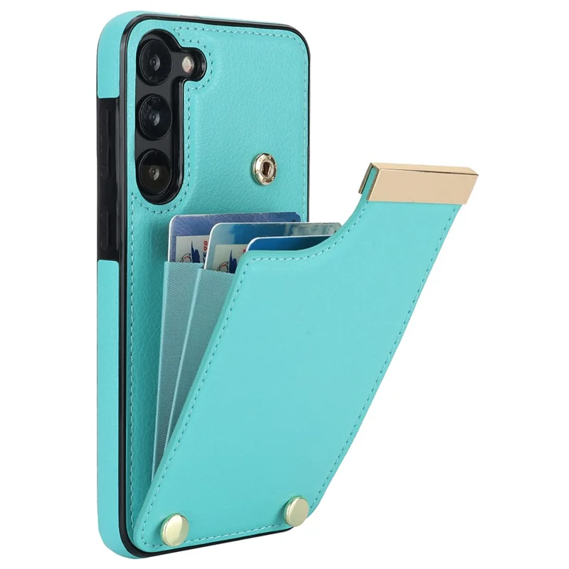 For Samsung Galaxy S23+ Cell Phone Case TPU+PU Leather Card Holder Cover with Hardware Decor - Mint Green