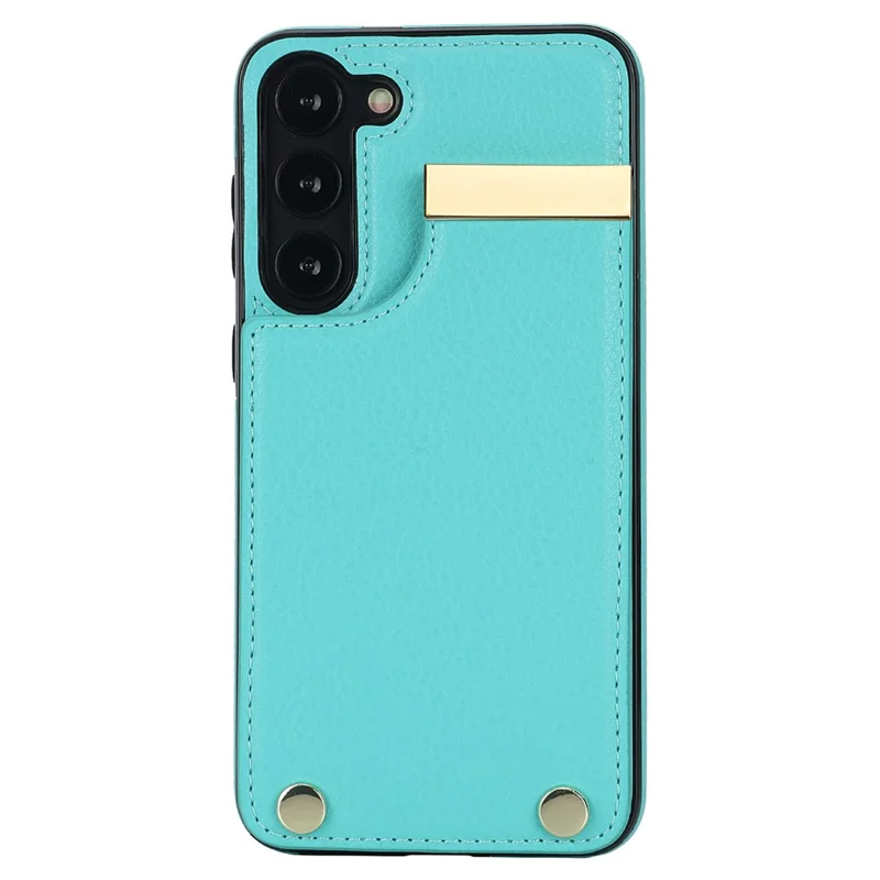 For Samsung Galaxy S23+ Cell Phone Case TPU+PU Leather Card Holder Cover with Hardware Decor - Mint Green