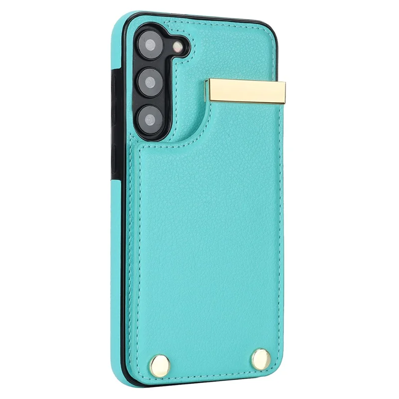For Samsung Galaxy S23+ Cell Phone Case TPU+PU Leather Card Holder Cover with Hardware Decor - Mint Green